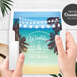 PRINTABLE Beach Wedding Invitation Template Corjl Instant Download Destination, Hawaiian, Tropical Printable Invitation image 2