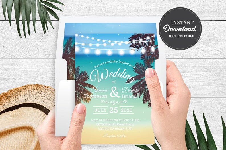PRINTABLE Beach Wedding Invitation Template Corjl Instant Download Destination, Hawaiian, Tropical Printable Invitation image 2