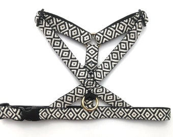 Geometric black and white dog harness