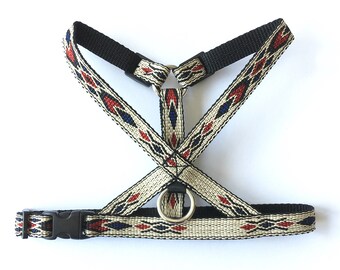 Native Blue Thin Dog Harness. Woven Western / Native American style pattern.