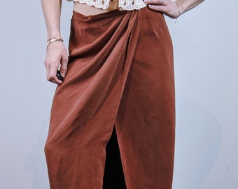 vintage silk skirt retro floral retro 100/% silk silky skirt boho skirt size small medium