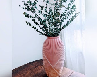 Vintage art deco Pink peach Large Vase 1980s home decor retro