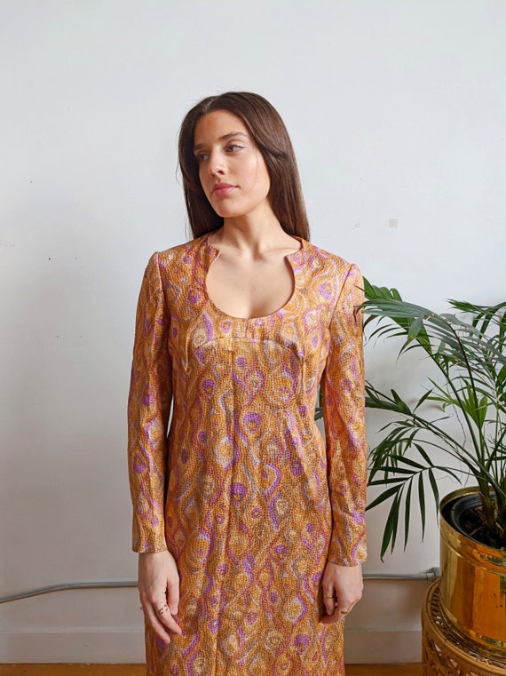 Vintage Eclectic retro shimmery 1970s Boho maxi d… - image 5