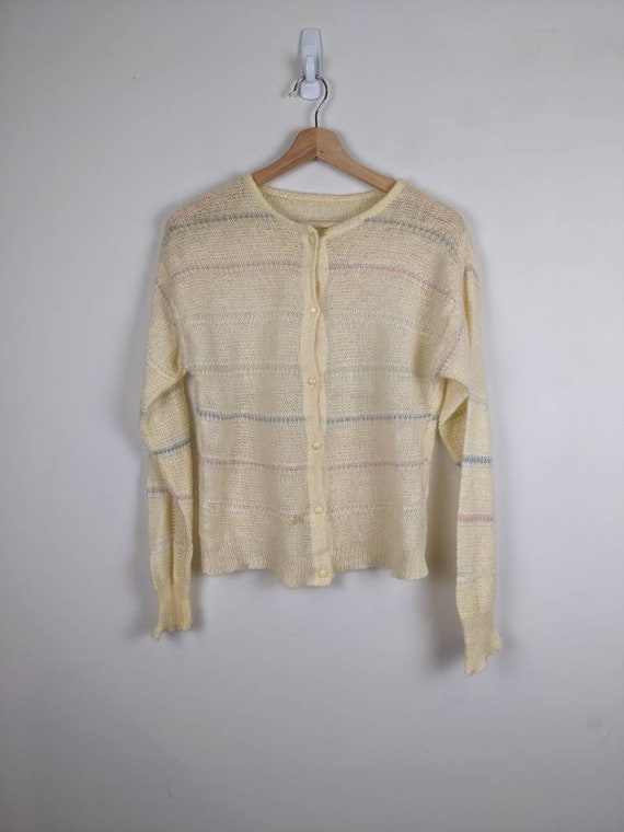 Vintage Pale Yellow light Button Down knit Cardiga