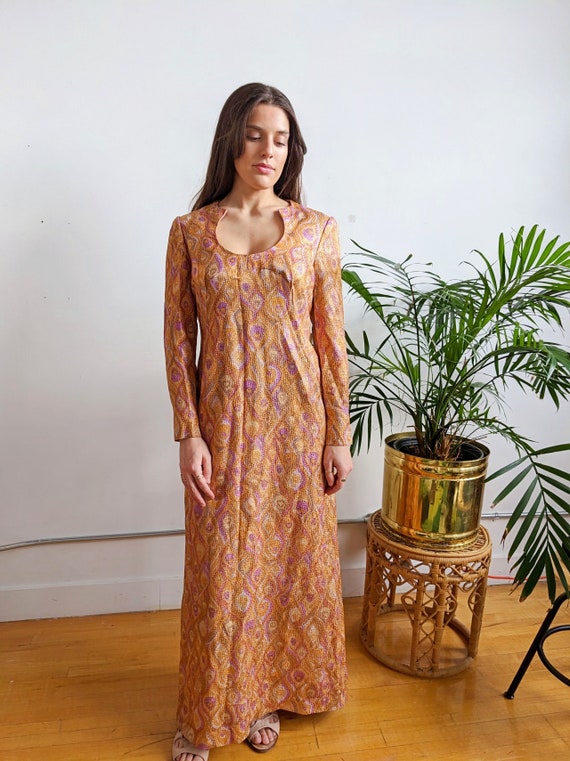 Vintage Eclectic retro shimmery 1970s Boho maxi d… - image 4