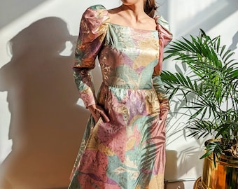 Vintage Scaasi Boutique 1980s   pastel puff Sleeve Maximalist  dress