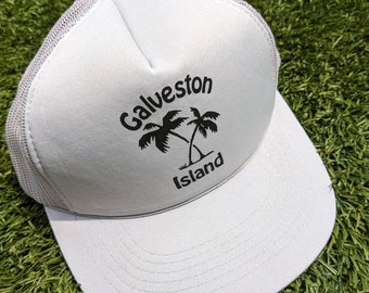 Cappello da camionista vintage Galveston Island grigio degli anni '80/'90 cappello retrò SnapBack vecchia scuola