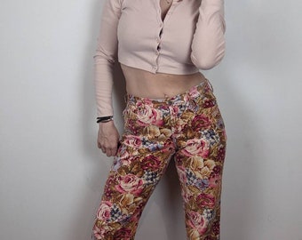 Vintage y2k  floral velour velvet  yellow gold brown boho  floral  Liz Claiborne Bootcut pant