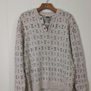 Vintage Grandpa knit wool heavy Warm winter Sweater retro preppy Dad sweater ~neutral cozy   / grandma Grandpa unisex X Large