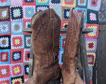Rustic Vintage Genuine Leather Boulet Western Style Men’s Cowboy Boots Size 8.5