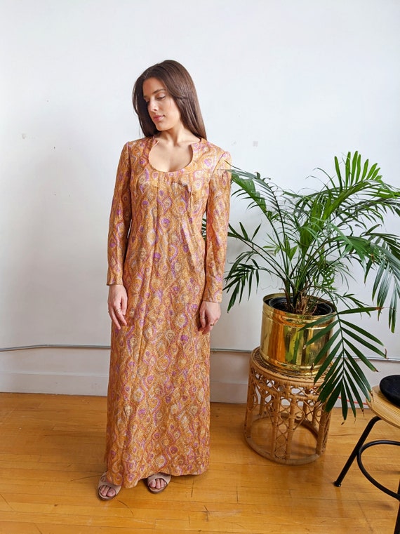 Vintage Eclectic retro shimmery 1970s Boho maxi d… - image 1