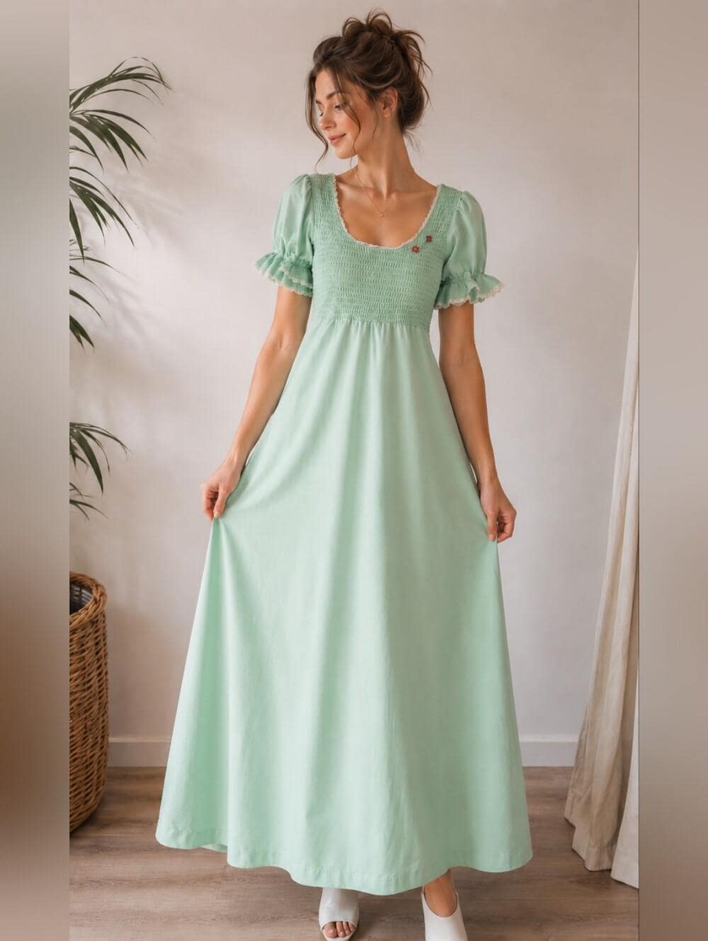 mint green puff sleeve dress Antoinette paris
