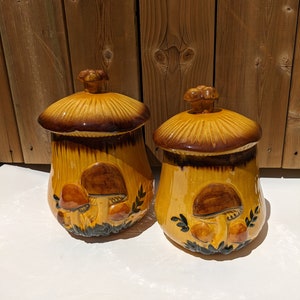 Vintage Arnels Pilzdose 2er-Set ~ braune retro Pilz-Keksdose mit Deckel