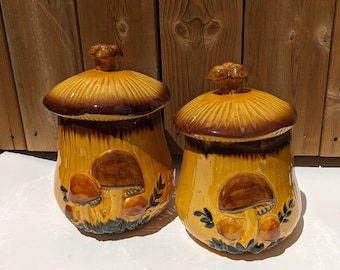 Vintage Arnels Pilzdose 2er-Set ~ braune retro Pilz-Keksdose mit Deckel