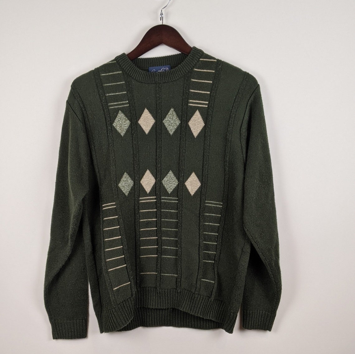 Vintage Grandpa argyle knit Preppy sweater Dark green Etsy