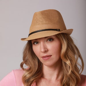 Fedora Women hat, Chain Faux Leather Thin Band Fedora, Classic Fedora, Jazz Hat, Fedora Short Brim Hat, Straw Fedora Hat,Sun Hat, Unisex Hat