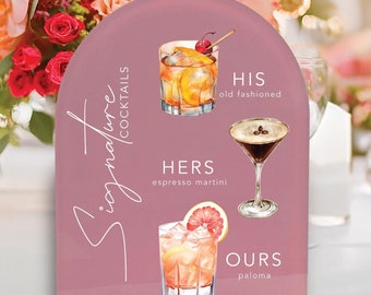 Wedding Signature Cocktails Sign, Acrylic Wedding Bar Sign, Signature Drink Bar Menu Sign, Bridal Shower Sign, Custom Wedding Table Sign