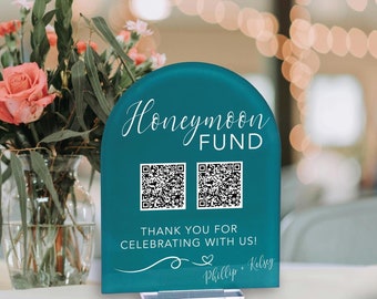 Personalized Acrylic Wedding Honeymoon Fund QR Code Sign