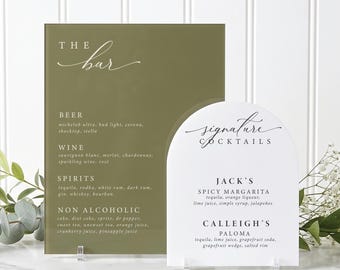 Custom Acrylic Wedding Bar Sign Set | Menu, Signature Cocktails, Bar Signs
