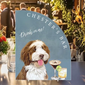 Custom Pet Portrait Signature Drink Sign, Cartoon Portrait Wedding Bar Menu Sign, Dog Cat Wedding Signature Drinks Menu Sign, Shower