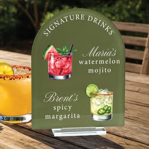 Signature Drinks Wedding Sign, Personalized Bar Sign, His and Hers Signature Cocktail, Custom Acrylic Wedding Sign, Custom Wedding Decor