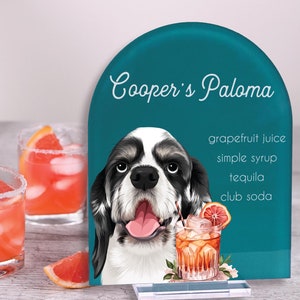 Pet Portrait Signature Drink Sign, Cartoon Dog Bar Drink Sign, Custom Wedding Pet Table Sign, Bridal Shower Sign, Acrylic Bar Menu Signage