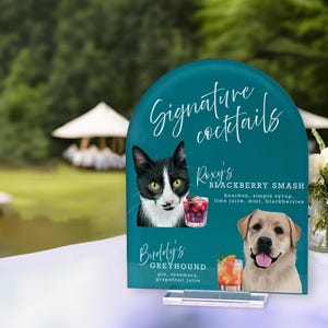 Custom Pet Portrait Signature Cocktail Sign, Cartoon Portrait Wedding Bar Menu Sign, Dog Cat Wedding Signature Drinks Menu Sign, Shower