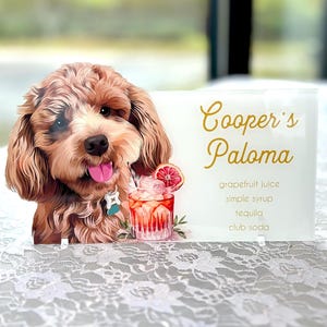 Custom Pet Portrait Signature Drink Sign, Cartoon Cutout Portrait Wedding Bar Menu Sign, Dog Cat Wedding Signature Drinks Menu Sign, Shower