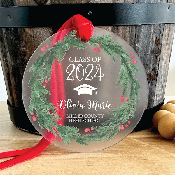 Graduation Ornament, Graduation Gift, Class of 2023, Class of 2024, Graduation Keepsake, Personalized Christmas Ornament, 65
