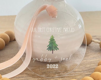 Wedding Ornament, Acrylic Couples Gift, Wedding Gift, Bridal Shower Gift, Our First Christmas 2022, Engagement Ornament Gifts, Keepsake, 6
