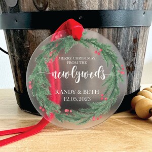 Bulk Wedding Ornament Favors, Custom Wedding Favors, Bridal Shower Gift, Our First Christmas Married 2023, Christmas Ornament Gifts, sku34