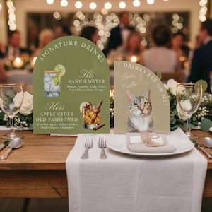 Custom Acrylic Wedding Bar Sign Set, Pet Portrait Signature Drink Menu