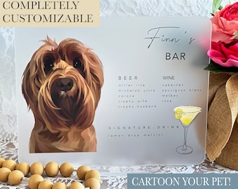 Custom Pet Portrait Signature Drink Sign, Cartoon Portrait Wedding Bar Menu Sign, Dog Caricature Wedding Table Bar Menu Sign, Shower A16 01