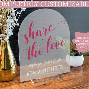 Hashtag Custom Acrylic Wedding Sign, Wedding Table Share The Love Hashtag Signs, Modern Minimalist Rustic Wedding Shower Sign Signage A11 06