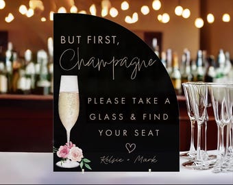Champagne Seating Chart Sign: Acrylic Wedding Bar Sign