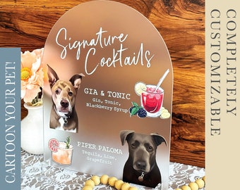 Custom Pet Portrait Signature Drink Sign, Cartoon Portrait Wedding Bar Menu Sign, Dog Caricature Wedding Table Bar Menu Sign, Shower A01 25