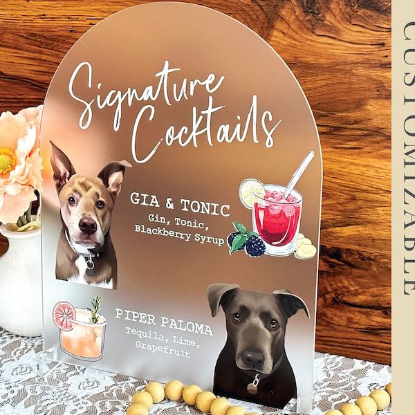 Custom Pet Portrait Signature Drink Sign, Cartoon Portrait Wedding Bar Menu Sign, Dog Caricature Wedding Table Bar Menu Sign, Shower A01 25