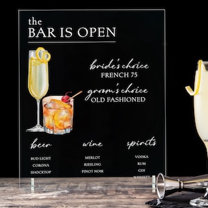 Acrylic Wedding Signature Drink Sign: Custom Bar Menu