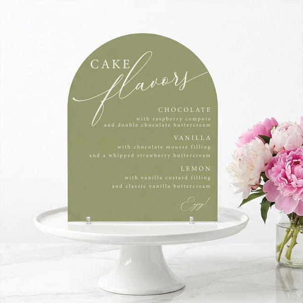 Arched Acrylic Wedding Cake Flavor Menu Sign
