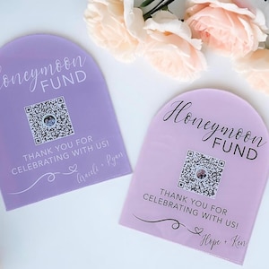 Honeymoon Fund QR Code Sign, Arch Scannable QR Code Wedding Sign, Wedding Honeymoon Fund Sign, Personalized Acrylic Wedding Signs, Cash Gift
