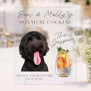 Pet Portrait Signature Cocktail Sign, Cartoon Dog Bar Drink Sign, Wedding Pet Drink Table Sign, Bridal Shower Sign, Acrylic Bar Menu Signage