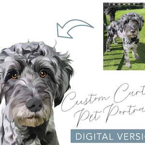 Portrait d'animal de compagnie de dessin animé, portrait d'animal de compagnie personnalisé, portrait de dessin animé à partir d'une photo, portrait de chien de dessin animé, chat de dessin animé, tête et cou, téléchargement numérique