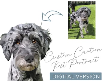 Cartoon Pet Portrait, Custom Pet Portrait, Cartoon Portrait from Photo, Cartoon Dog Portrait, Cartoon Cat, Head and Neck, Digital Download