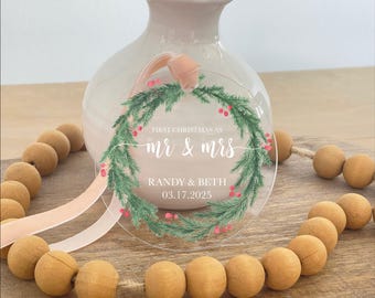 Wedding Ornament, Acrylic Couples Gift, Wedding Gift, Bridal Shower Gift, Our First Christmas Married 2025, Engagement Ornament Gifts