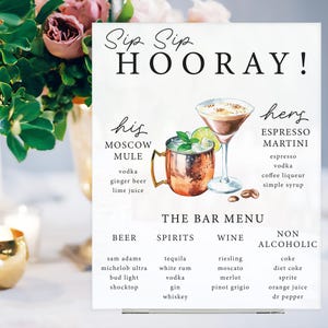 Wedding Signature Drink Sign, Acrylic Wedding Bar Sign, Signature Drinks Bar Menu Sign, Bridal Shower Sign, Custom Wedding Table Sign