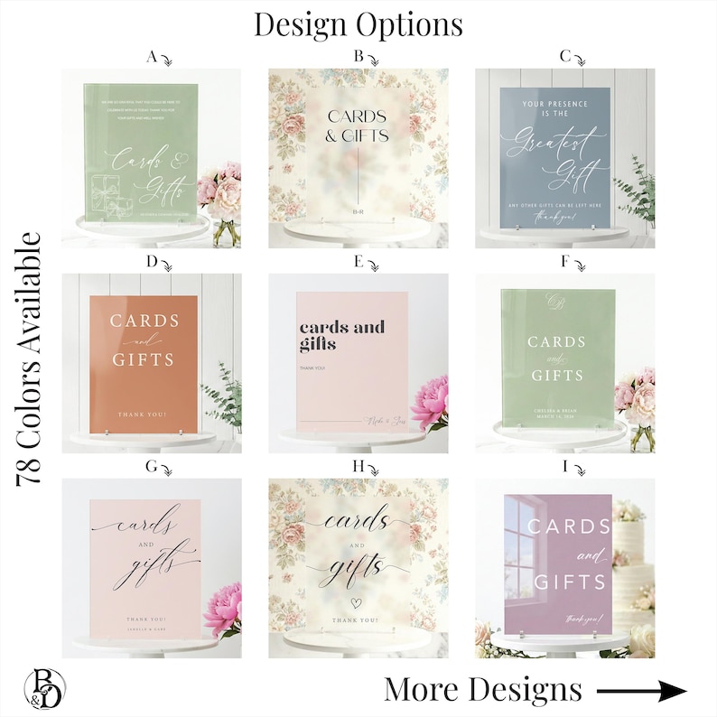 design options for bridal shower sign and tabletop wedding decor