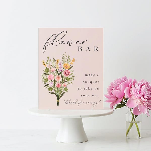 Acrylic Flower Bar Wedding Sign: Modern Minimalist Decor
