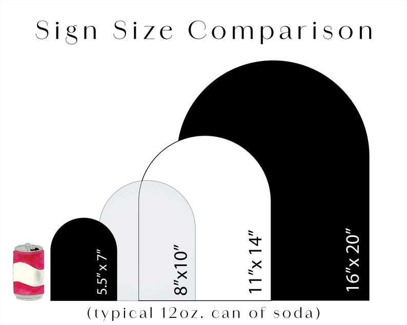 Size comparison for wedding sign decorations