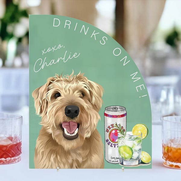 Custom Pet Portrait Signature Drink Sign, Acrylic Wedding Bar Menu