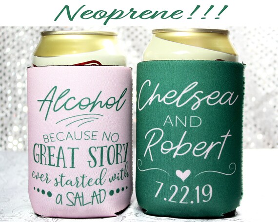 Personalized Wedding Can Coolers We Got Hooked Hashtag Multiple Colors//Quantities Available Personalized Wedding Favors Neoprene Can Coolers